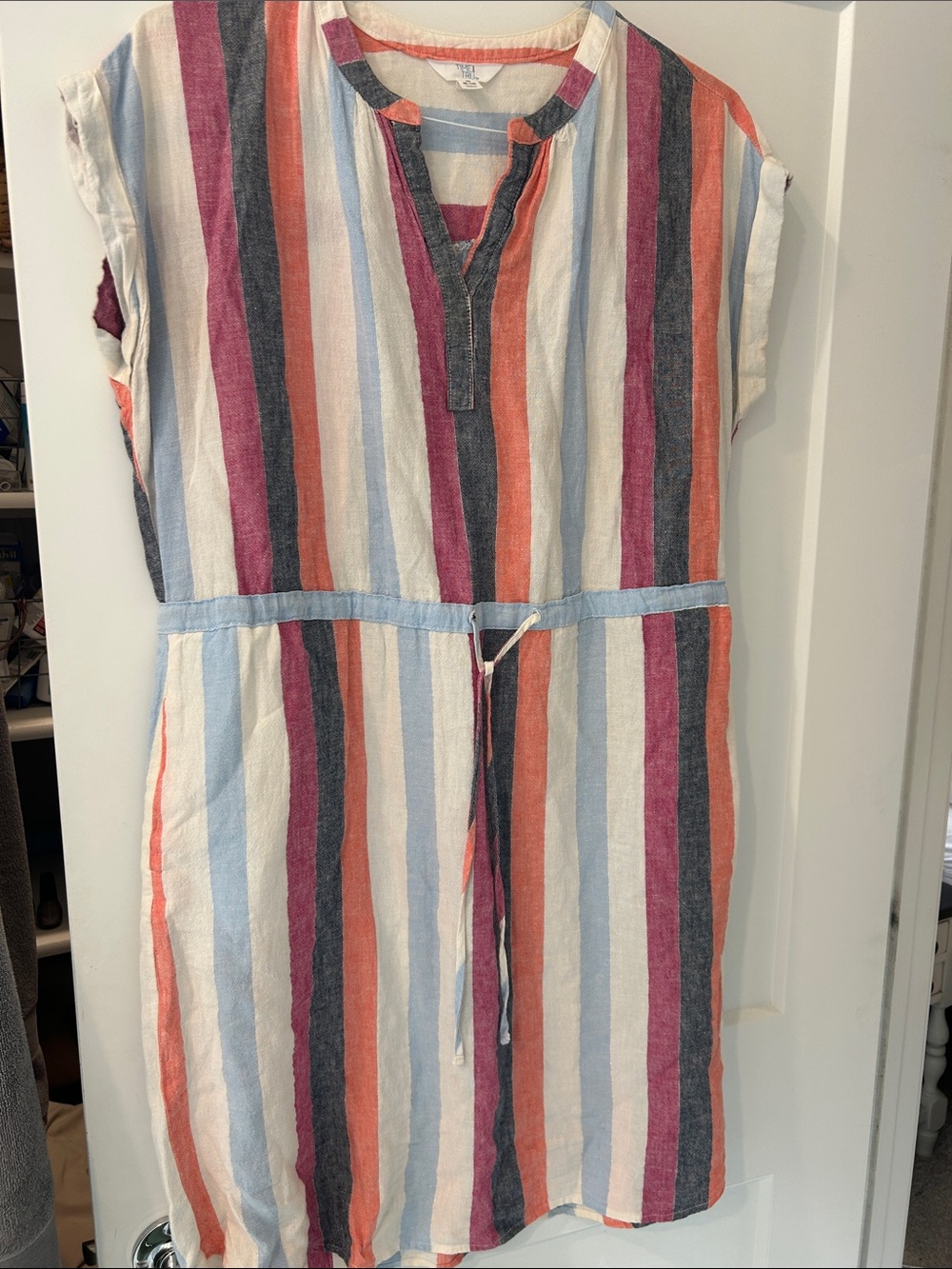 Time and Tru Multicolor Striped Drawstring Waist Dress